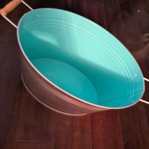 Aqua and Silver Metal Tub with Handles